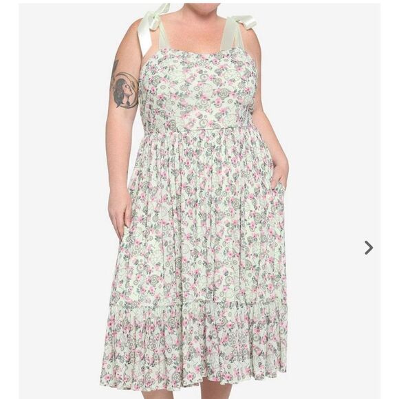 Hot Topic Sanrio colab Mint Floral Clocks & Gears Midi Dress - Picture 1 of 9